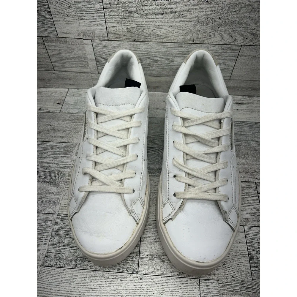 Adidas Sleek White Gold Leather Casual Sneakers Womens 7‎